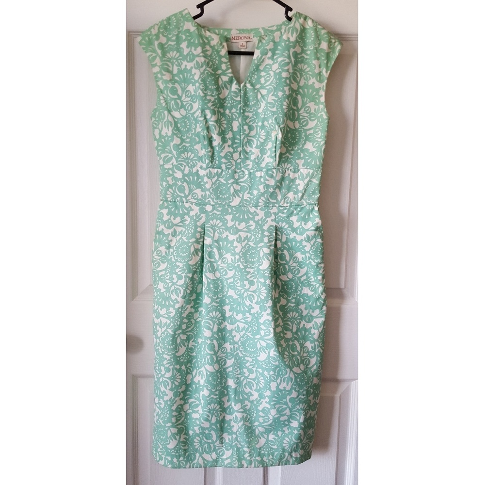 🌻Merona Turquoise & White Sheath Dress w/Pockets!